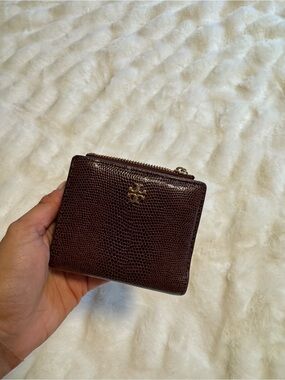 Tory Burch Dark Brown Lizard-Embossed Zip Card Wallet (Used in Great Condition)